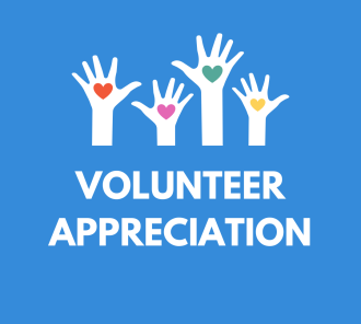Volunteer Appreciation graphic raised hands with hearts